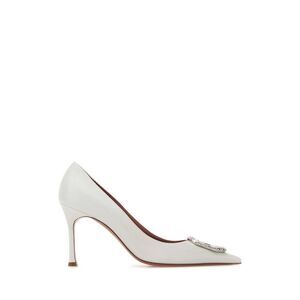 Amina Muaddi Women White Leather Camelia Pumps